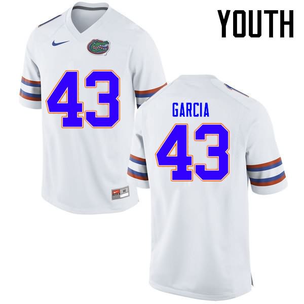 Youth NCAA Florida Gators Cristian Garcia #43 Stitched Authentic Nike White College Football Jersey PEL4365LK